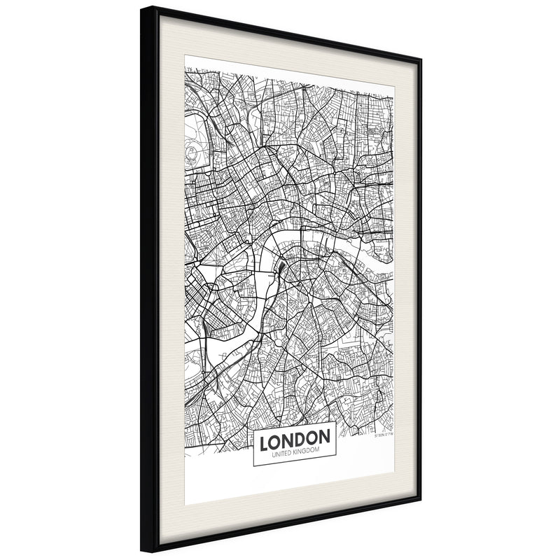 Poster - City Map: London  - zwart passepartout