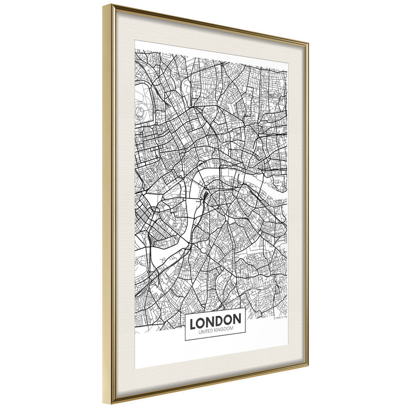Poster - City Map: London  - goud passepartout