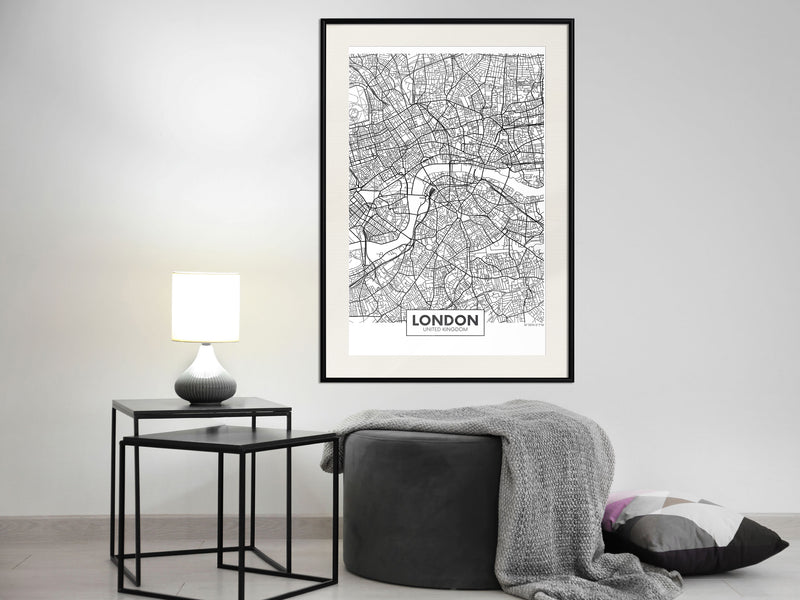 Poster - City Map: London  - zwart passepartout
