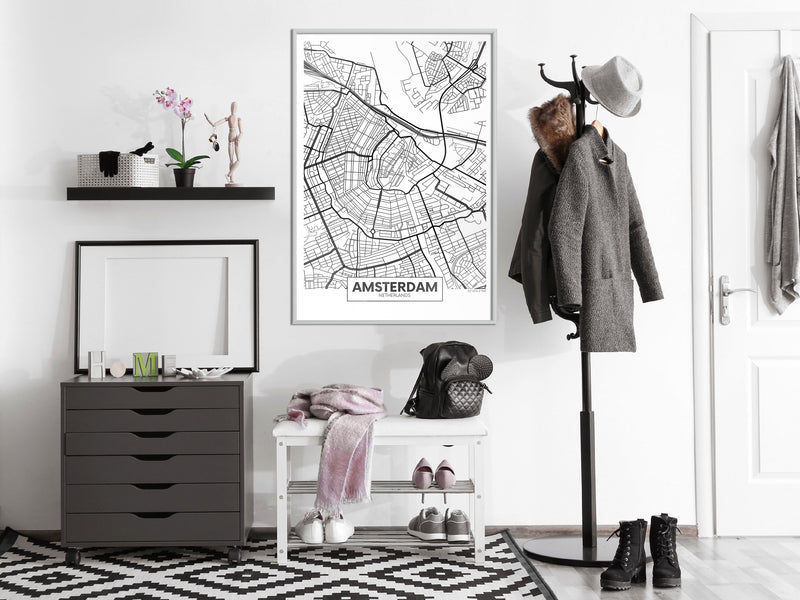 Poster - City map: Amsterdam  - wit