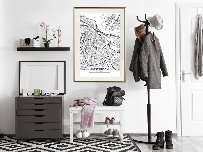 Poster - City map: Amsterdam  - goud passepartout