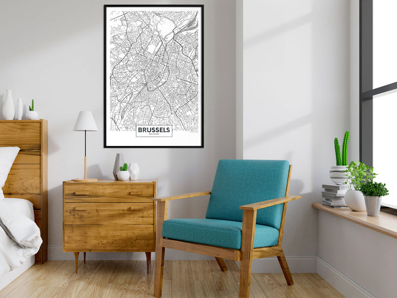 Poster - City map: Brussels  - zwart