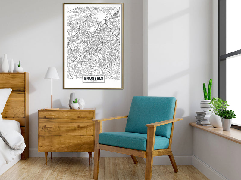 Poster - City map: Brussels  - goud