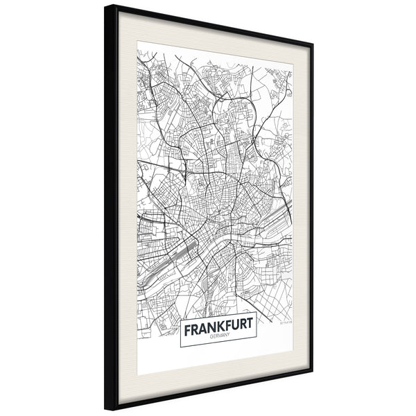 Poster - City map: Frankfurt  - zwart passepartout