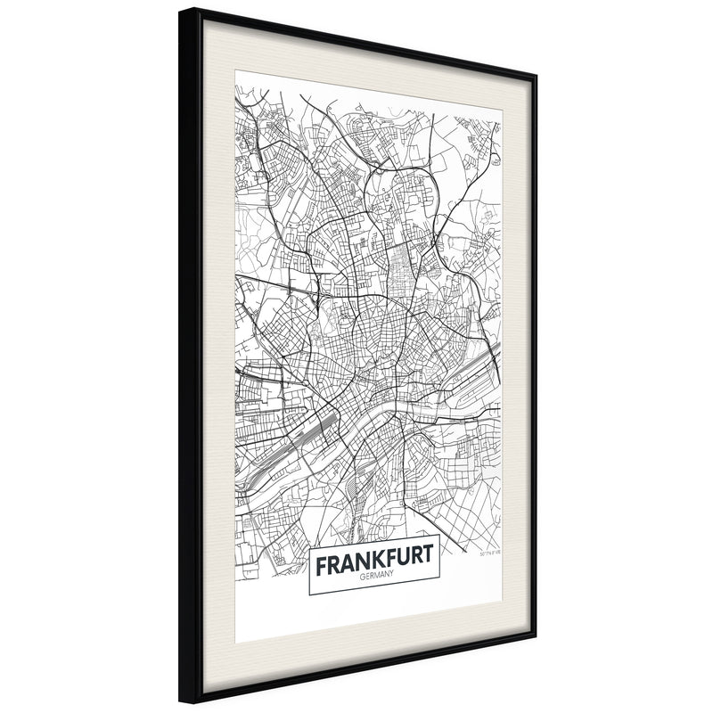 Poster - City map: Frankfurt  - zwart passepartout