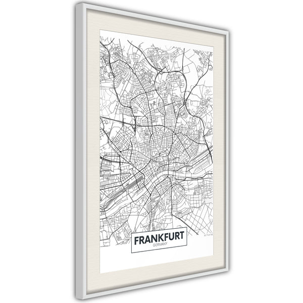 Poster - City map: Frankfurt  - wit passepartout
