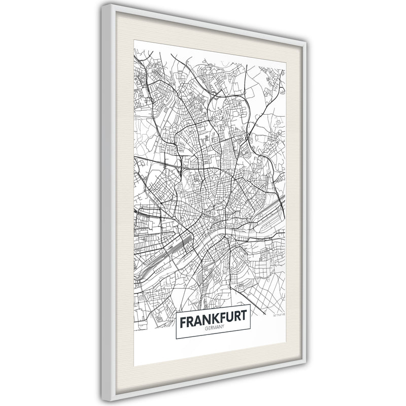 Poster - City map: Frankfurt  - wit passepartout