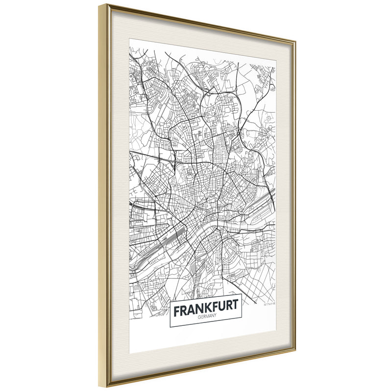 Poster - City map: Frankfurt  - goud passepartout