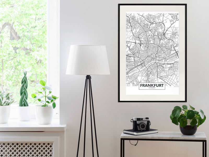 Poster - City map: Frankfurt  - zwart passepartout