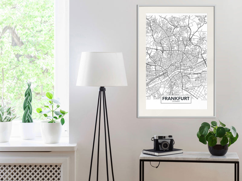 Poster - City map: Frankfurt  - wit passepartout