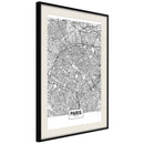 Poster - City Map: Paris  - zwart passepartout