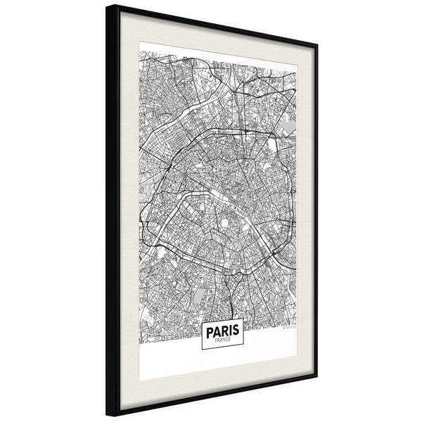 Poster - City Map: Paris  - zwart passepartout