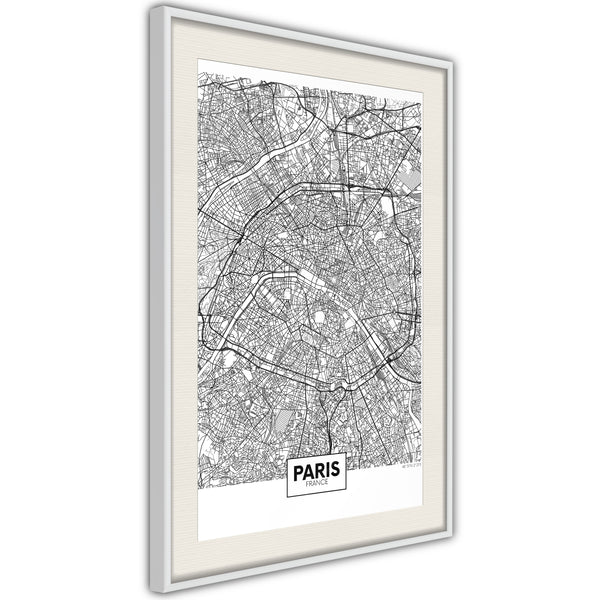 Poster - City Map: Paris  - wit passepartout