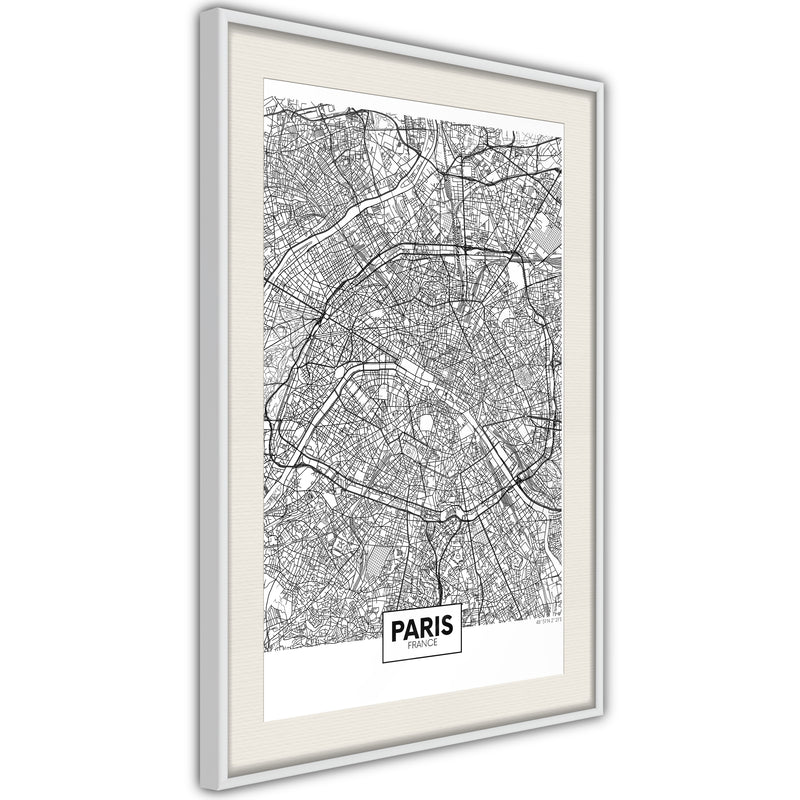 Poster - City Map: Paris  - wit passepartout