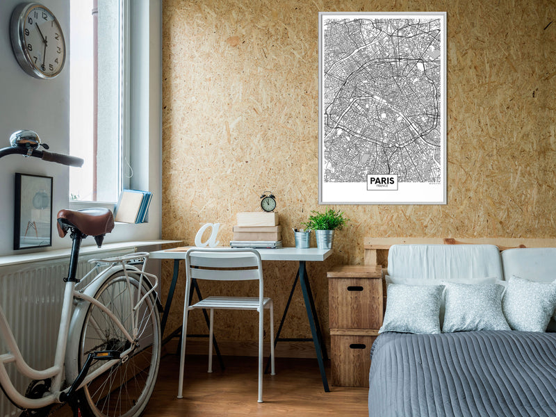 Poster - City Map: Paris  - wit