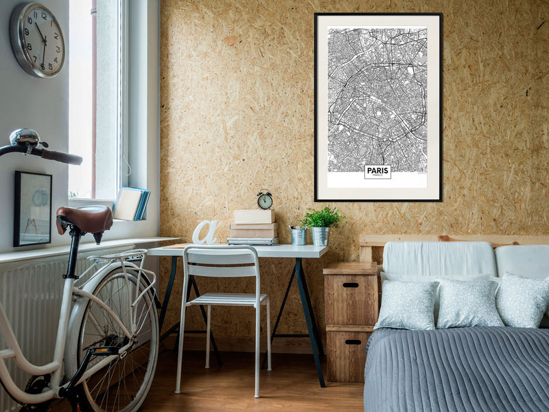Poster - City Map: Paris  - zwart passepartout