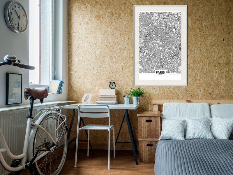 Poster - City Map: Paris  - wit passepartout