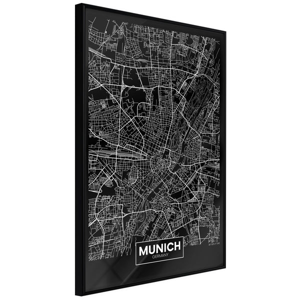 Poster - City Map: Munich (Dark)  - zwart