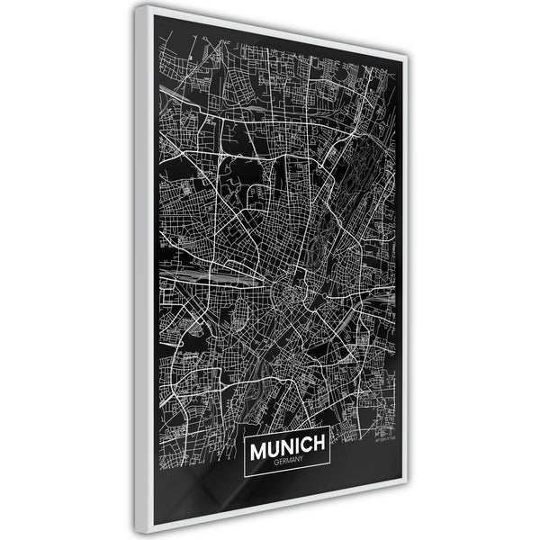 Poster - City Map: Munich (Dark)  - wit