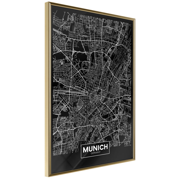 Poster - City Map: Munich (Dark)  - goud