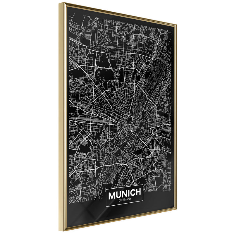 Poster - City Map: Munich (Dark)  - goud