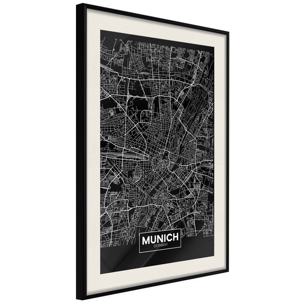 Poster - City Map: Munich (Dark)  - zwart passepartout