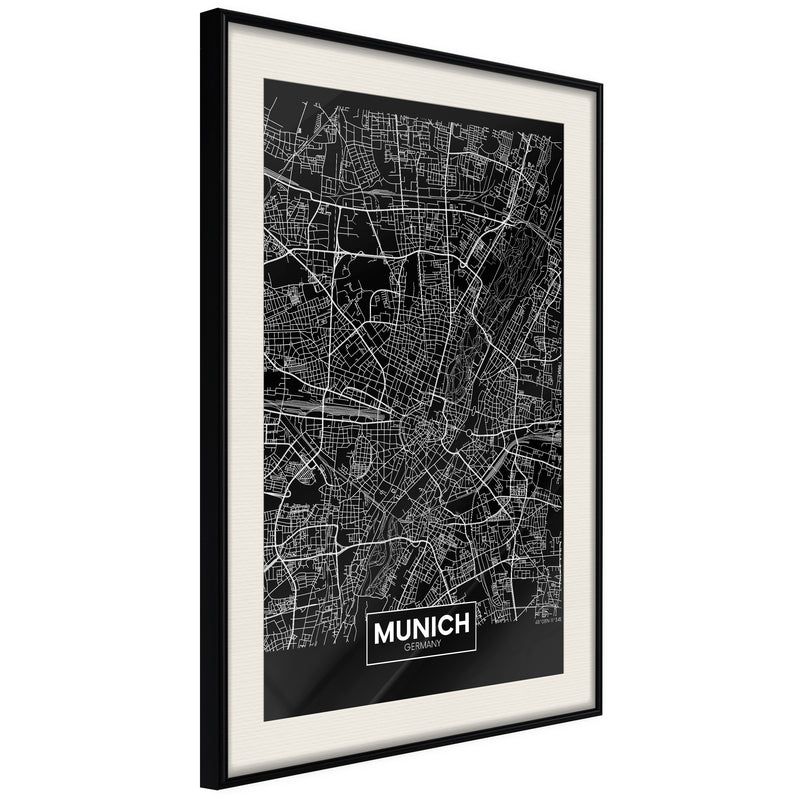Poster - City Map: Munich (Dark)  - zwart passepartout
