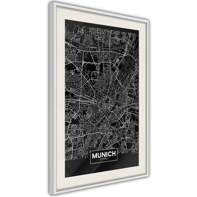 Poster - City Map: Munich (Dark)  - wit passepartout