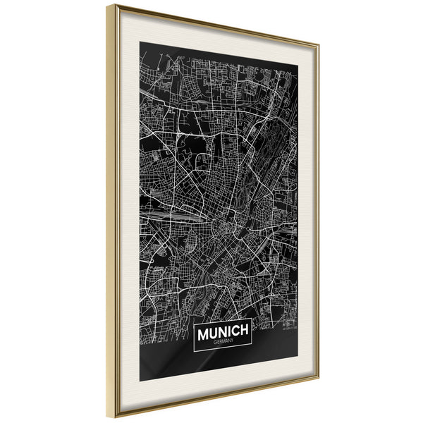 Poster - City Map: Munich (Dark)  - goud passepartout