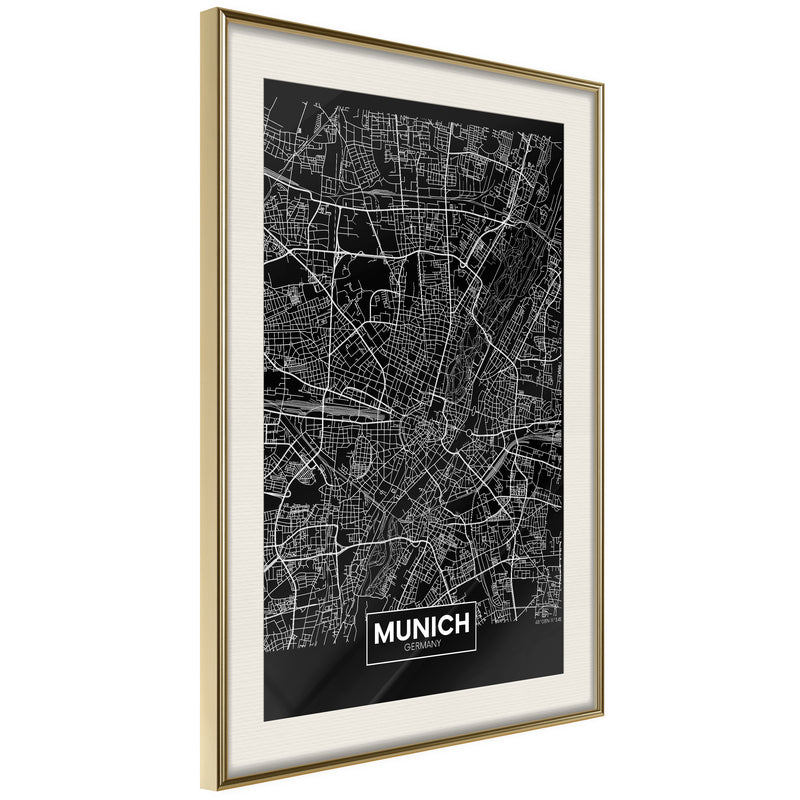 Poster - City Map: Munich (Dark)  - goud passepartout