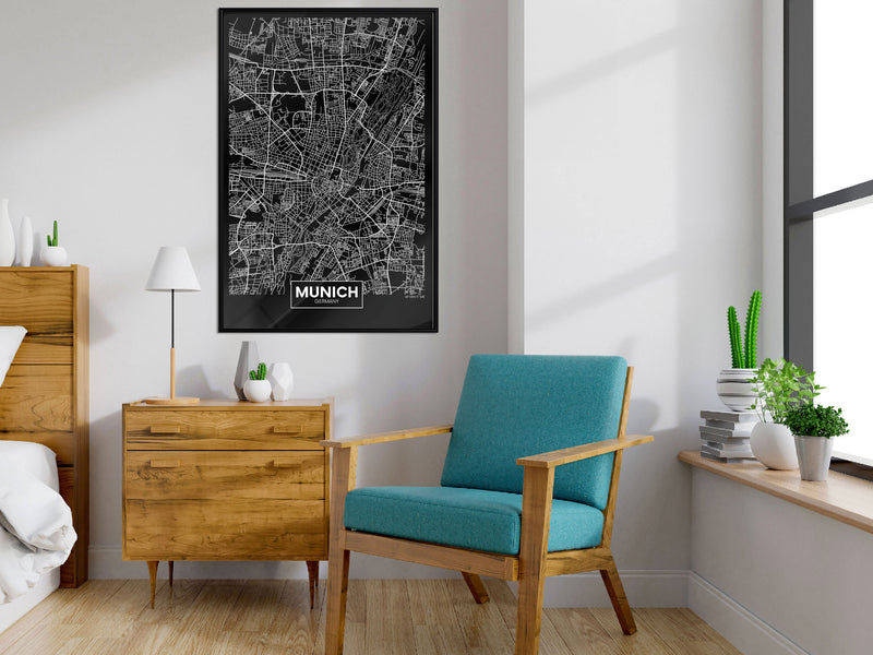 Poster - City Map: Munich (Dark)  - zwart