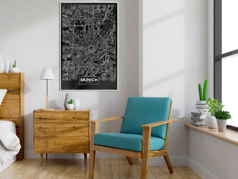 Poster - City Map: Munich (Dark)  - wit