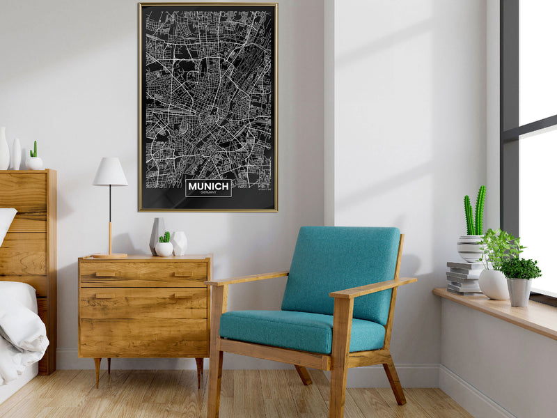 Poster - City Map: Munich (Dark)  - goud