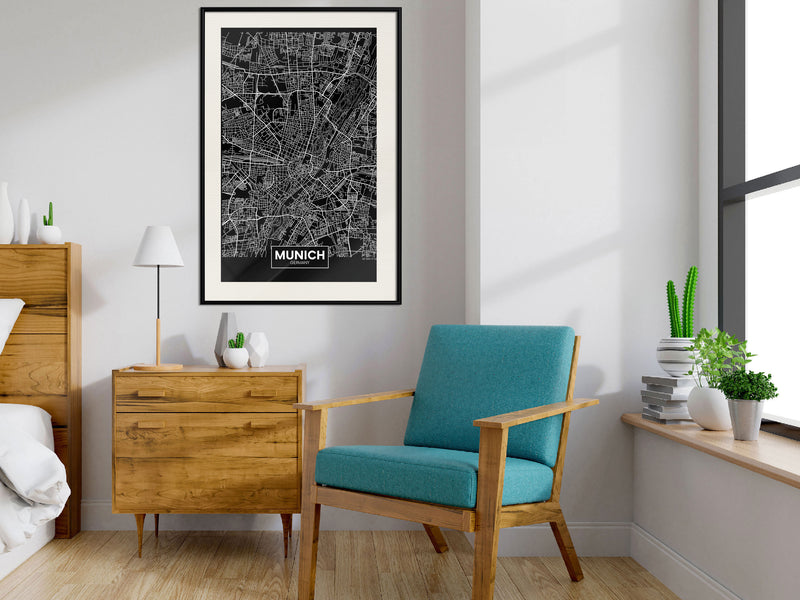 Poster - City Map: Munich (Dark)  - zwart passepartout