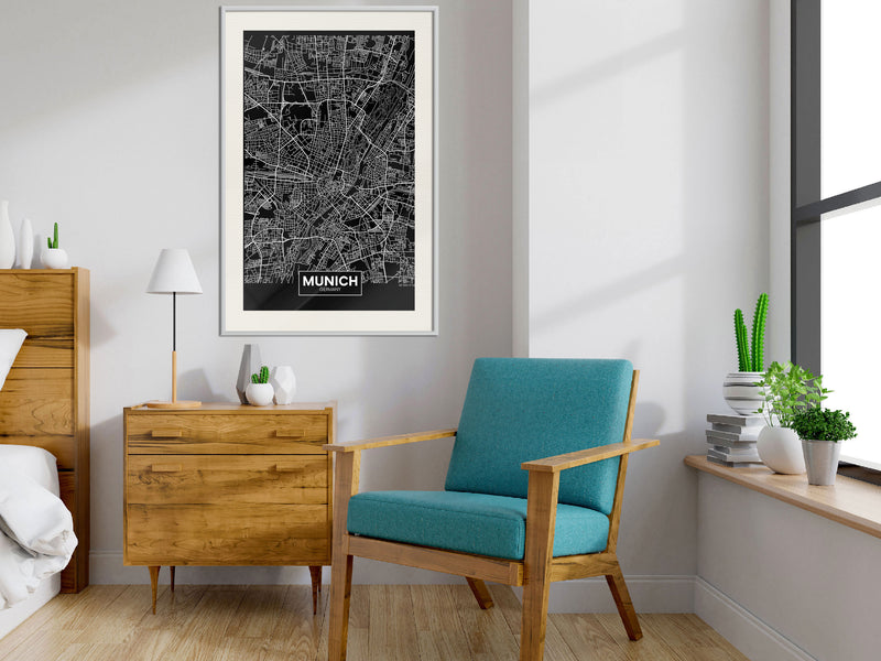 Poster - City Map: Munich (Dark)  - wit passepartout