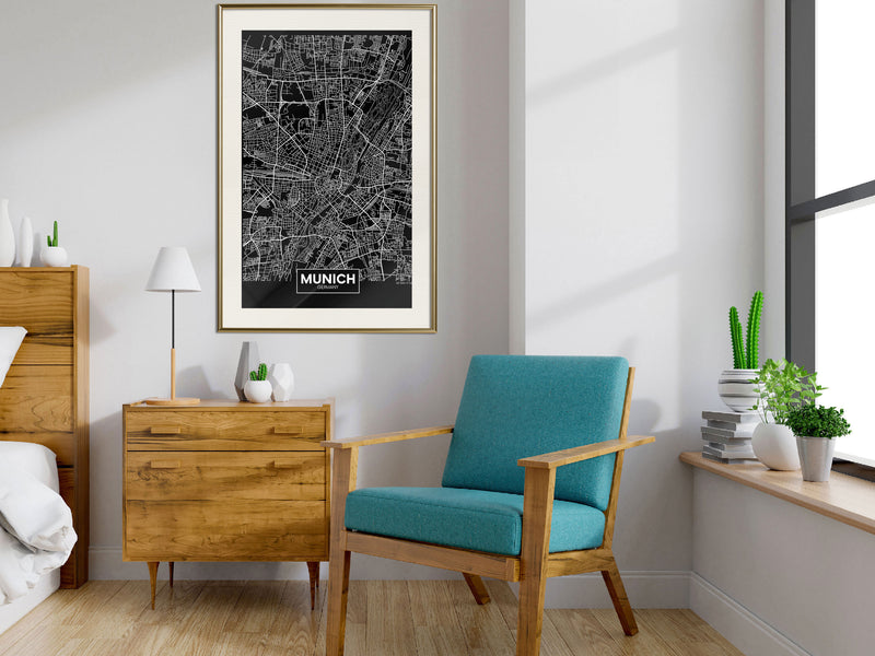 Poster - City Map: Munich (Dark)  - goud passepartout