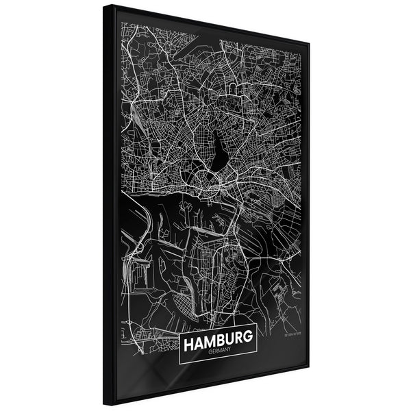 Poster - City Map: Hamburg (Dark)  - zwart
