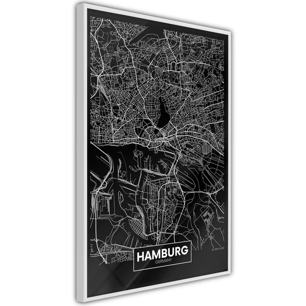 Poster - City Map: Hamburg (Dark)  - wit