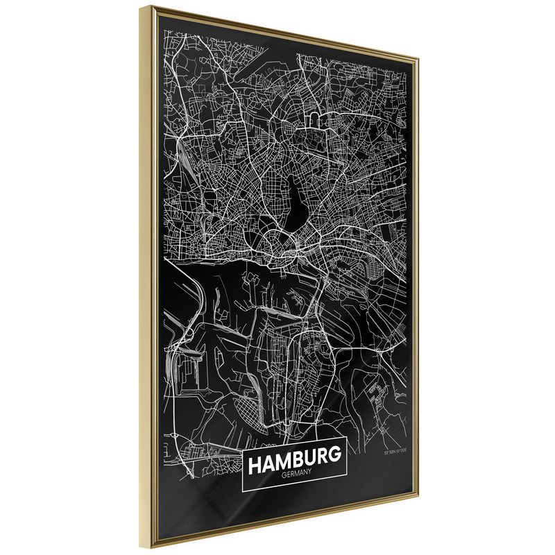 Poster - City Map: Hamburg (Dark)  - goud