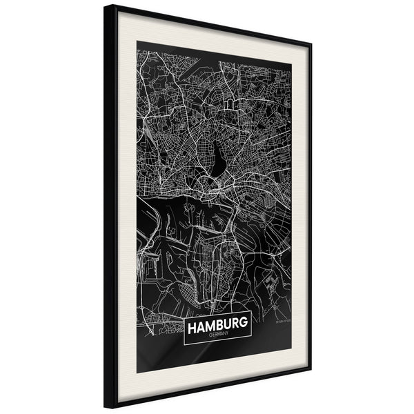 Poster - City Map: Hamburg (Dark)  - zwart passepartout