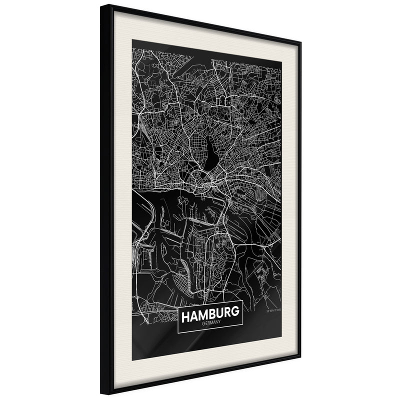 Poster - City Map: Hamburg (Dark)  - zwart passepartout