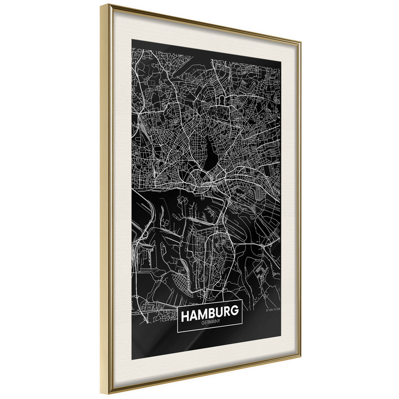 Poster - City Map: Hamburg (Dark)  - goud passepartout