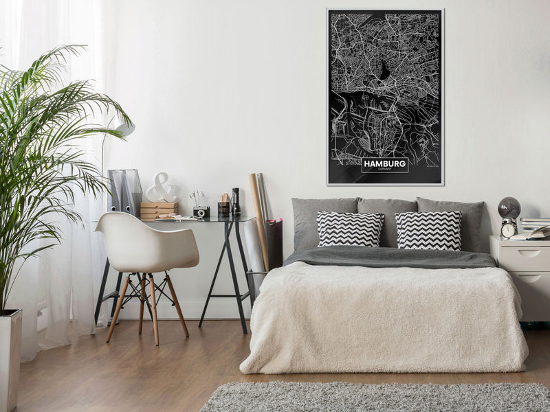 Poster - City Map: Hamburg (Dark)  - wit