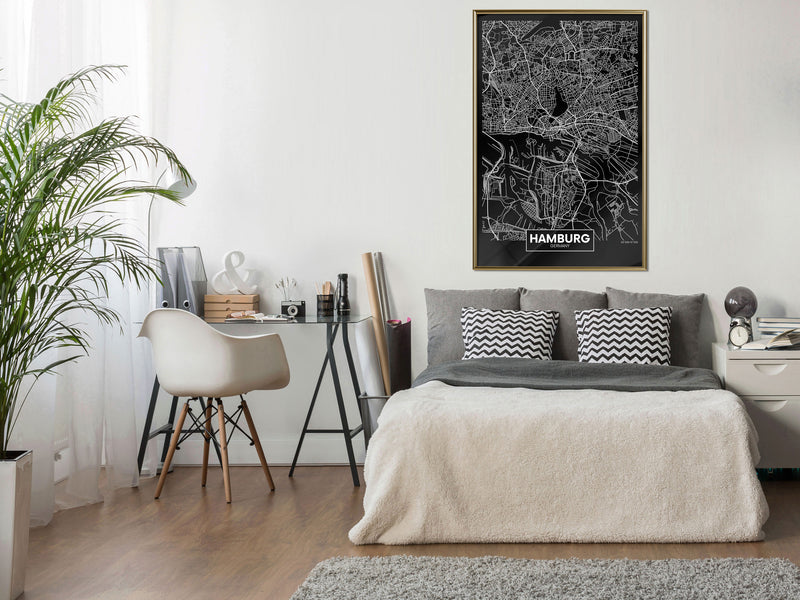 Poster - City Map: Hamburg (Dark)  - goud