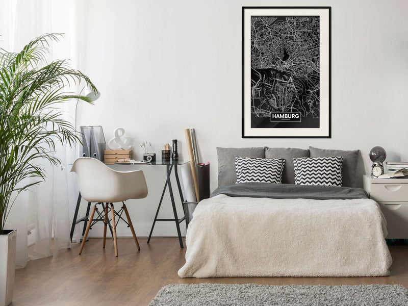Poster - City Map: Hamburg (Dark)  - zwart passepartout