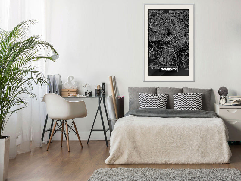 Poster - City Map: Hamburg (Dark)  - wit passepartout