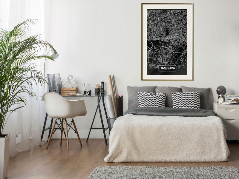 Poster - City Map: Hamburg (Dark)  - goud passepartout