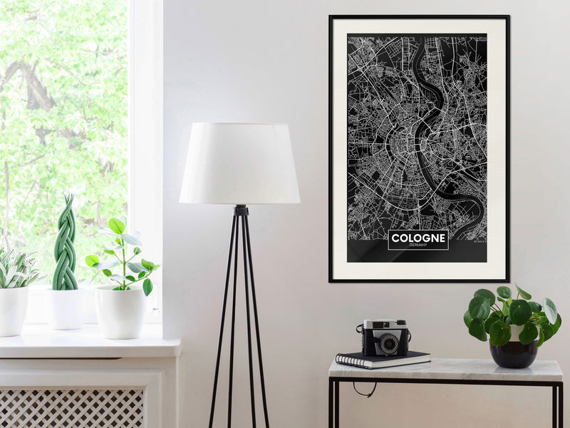 Poster - City Map: Cologne (Dark)  - zwart passepartout
