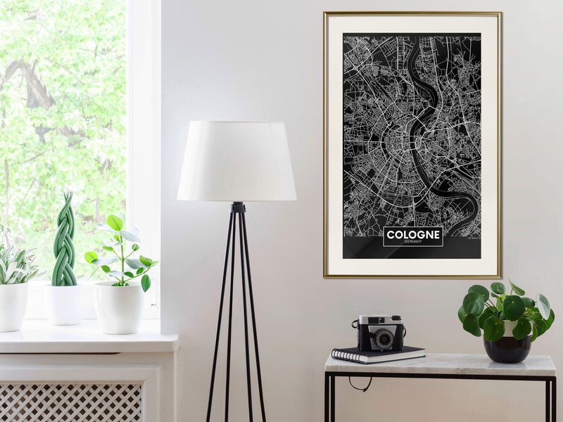 Poster - City Map: Cologne (Dark)  - goud passepartout