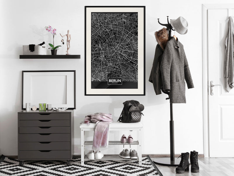 Poster - City Map: Berlin (Dark)  - zwart passepartout